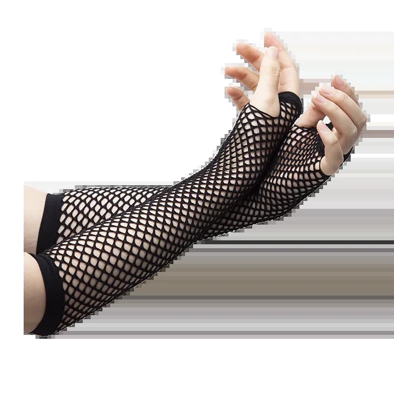 Mitaines longues noires en résille sans doigts, style gothique Lolita, pour femme, pour soirée, cosp
