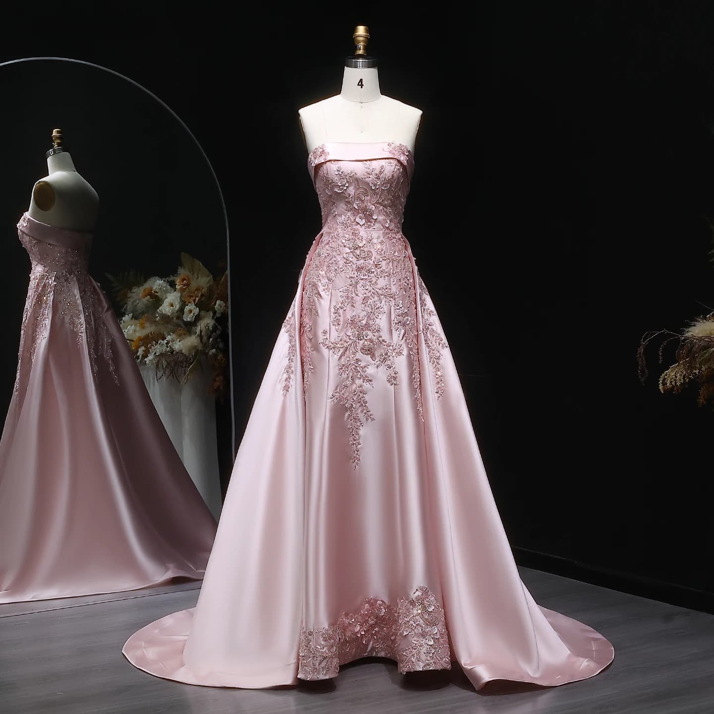 Robe de soirée sirène longue rose Sharon Said avec jupon, fleurs 3D modestes et sequins, robe de soi