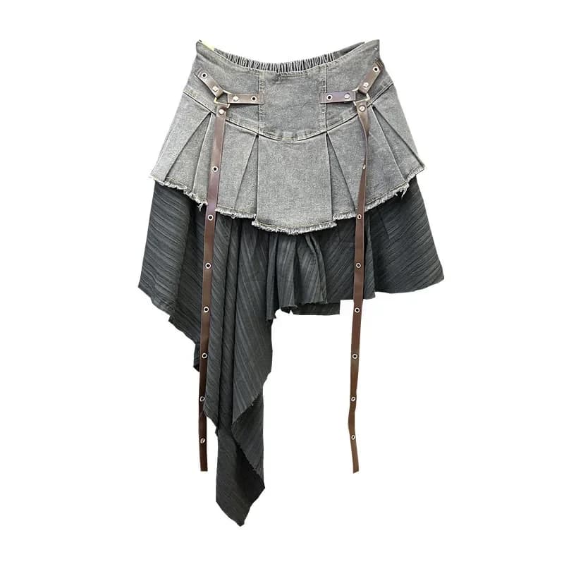 Jupe plissée en Denim épissé rétro pour femmes, nouveau tempérament d'été, fille chaude, à la mode,