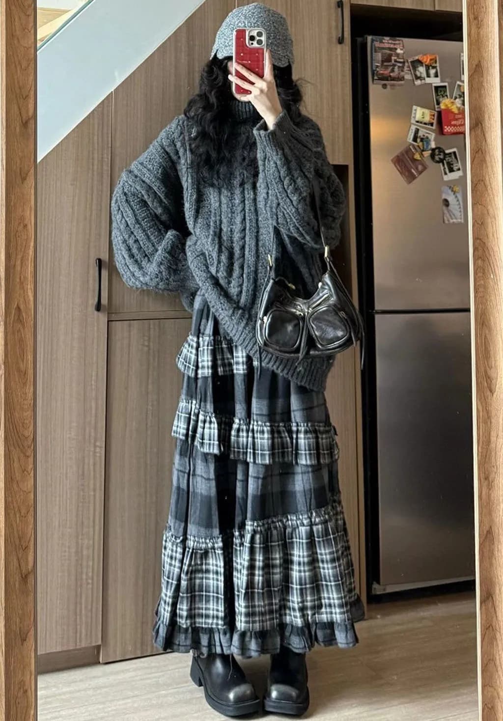 Jupe longue à carreaux à volants et plusieurs niveaux pour femmes, taille haute, Maxi, Vintage, Cott