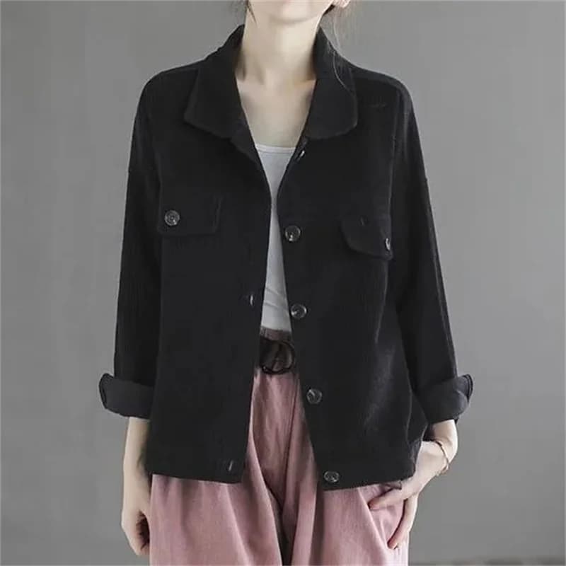 Veste Courte en Velours Côtelé pour Femme Printemps Automne 2026 – Nouvelle Veste Décontractée Ample