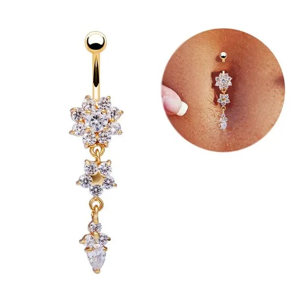 Anneaux de nombril en cristal pour femmes et filles, piercing sexy, bijoux de corps, pendentif fleur