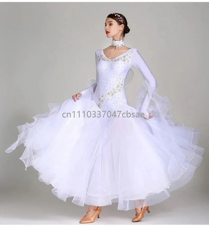 Robe de danse de salon multicolore à manches longues, robe de danse classique, robe de danse Foxtrot