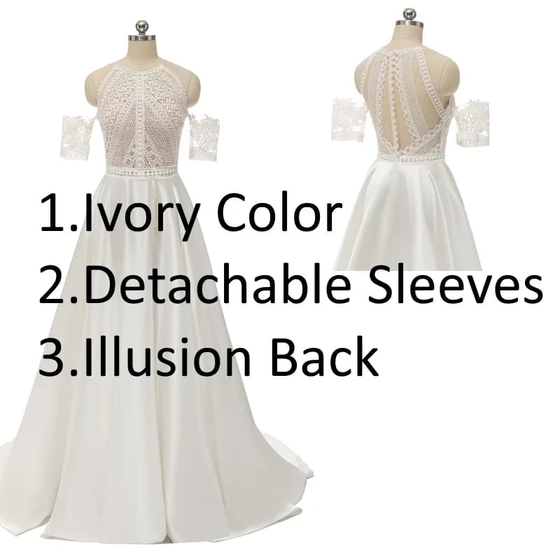 Robe de Mariée en Dentelle et Satin de Style Bohème pour Femme, Tenue de Plage Personnalisée avec Po
