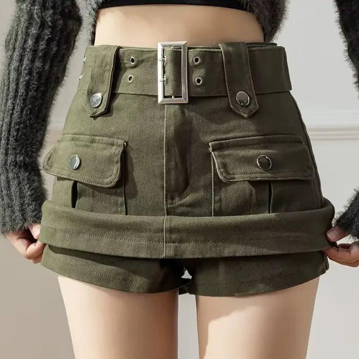 Jupe courte en jean pour femme, ligne A, demi-corps, taille haute, Slim, Anti-éblouissement, paquet