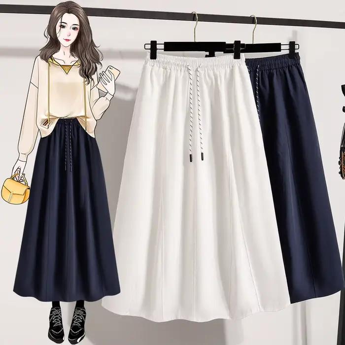 Jupe demi-corps taille haute avec cordon de serrage, nouvelle mode printemps et automne, simple et élégante, couleur unie, jupe trapèze de loisirs