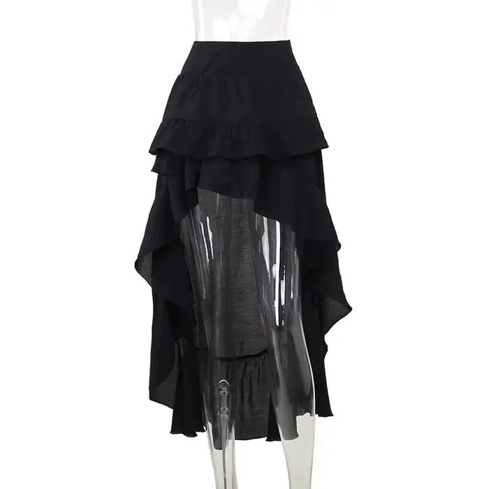 Jupes Gothiques Noires Kawaii à Volants Style Années 90, Ourlet Irrégulier, pour Soirées, Mode Gothi