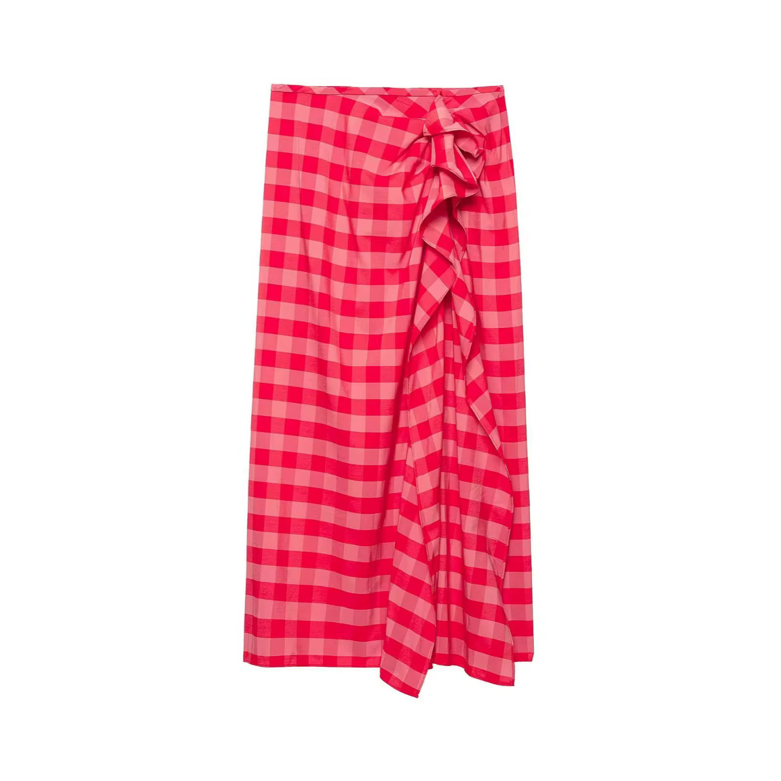 Jupe longue asymétrique à carreaux vichy vintage française pour femme, élégante, drapée à volants, t