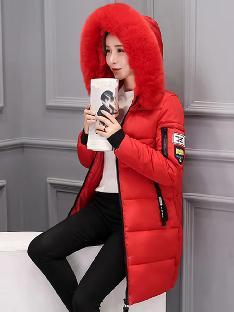 Parka à capuche avec col en fourrure pour femme, chaude, à la mode, confortable, poches zippées, lon
