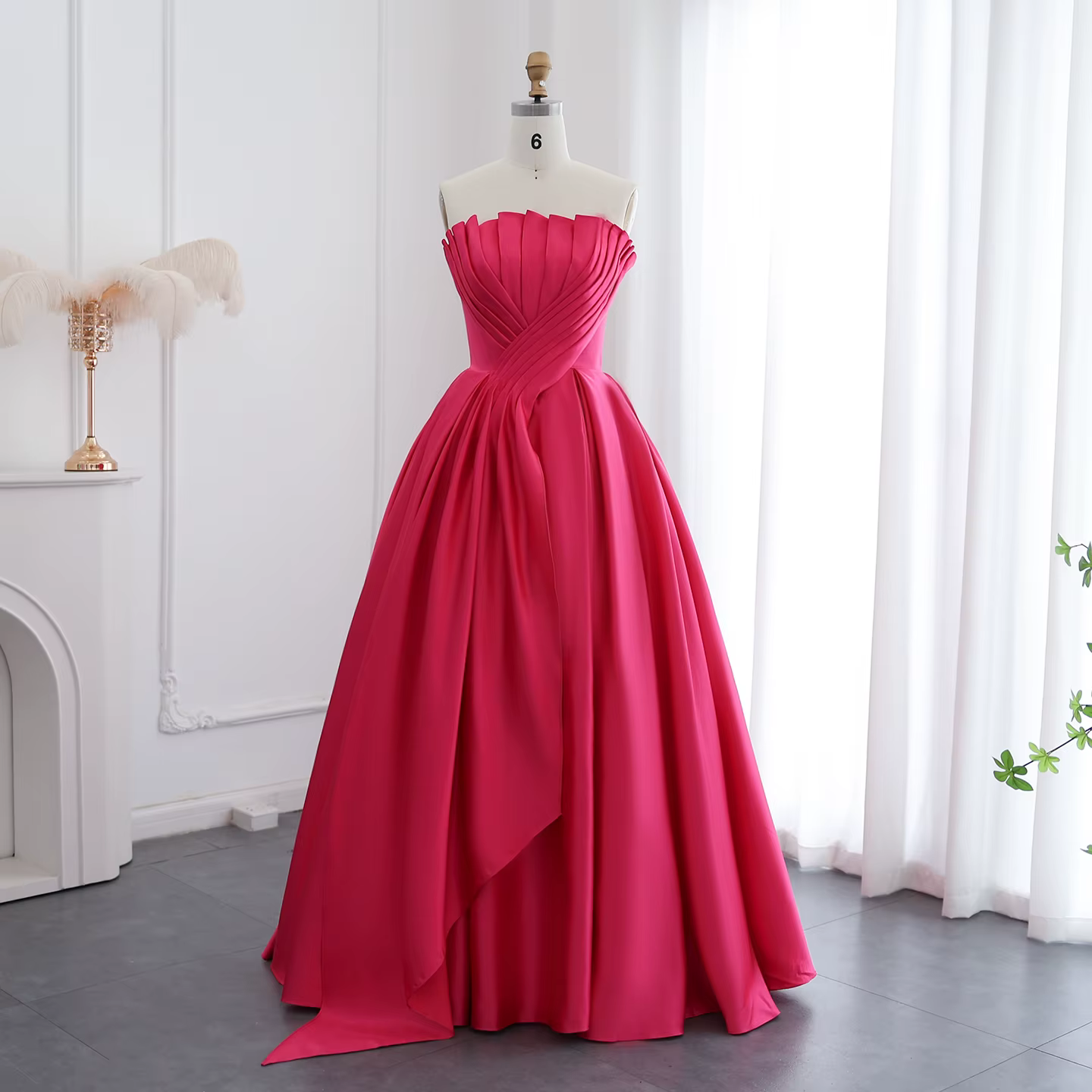 Sharon Said Po-Robe de Soirée en Satin pour Femme, Élégante, Festonnée, Longue, Formelle, Mariage, D