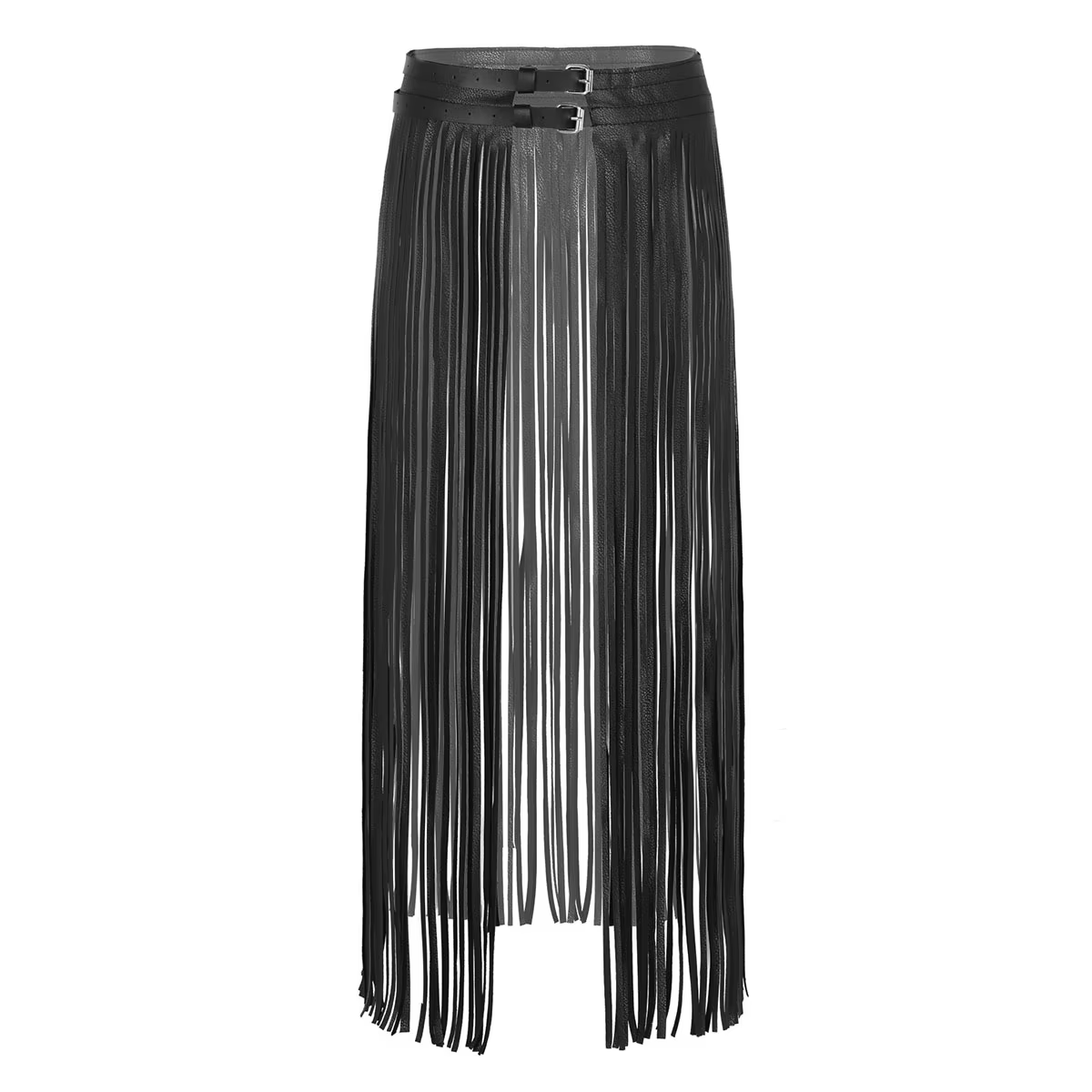 Ceinture de jupe à franges en similicuir pour femme, glands réglables, double boucle, fête, gothique