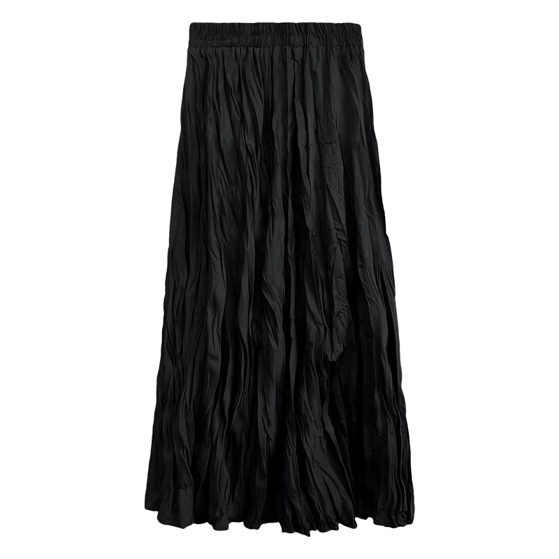 Jupe plissée noire déformée pour femme, taille haute décontractée, jupes longues trapèze, style coré