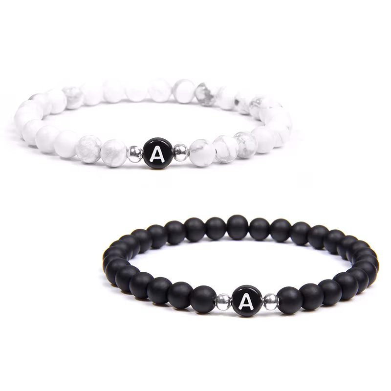 Bracelet en pierre noire et blanche pour hommes et femmes, bijoux de couple, perle porte-bonheur, ca