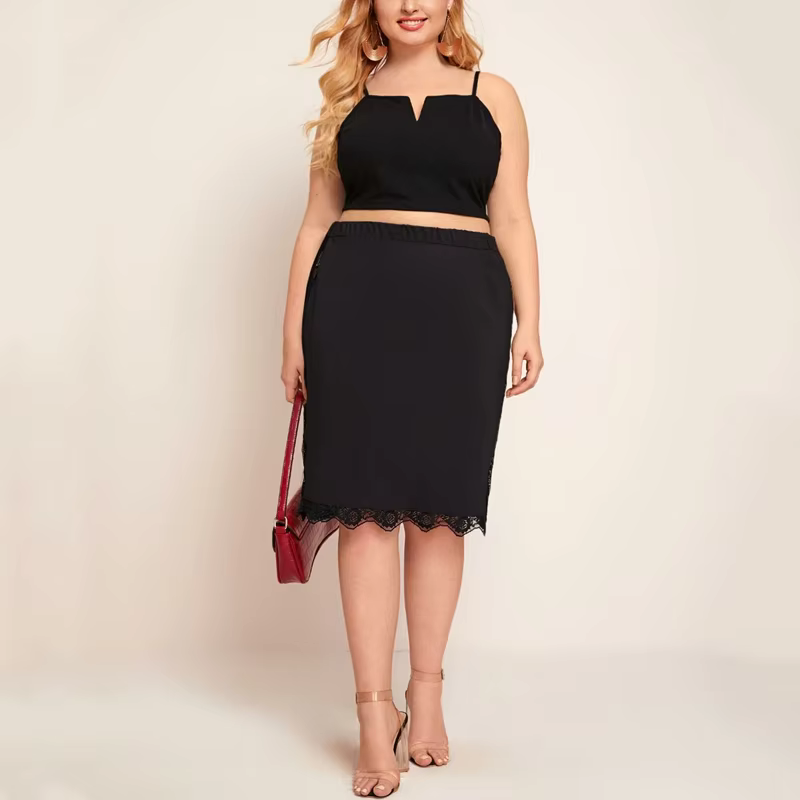 Jupe mi-longue décontractée en dentelle pour femmes, taille élastique, grande taille, sexy, élégante