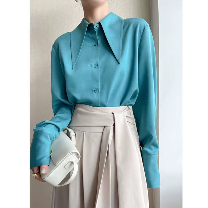 Chemise française à manches longues pour femme, chemisier en mousseline de soie, décontracté, à reve