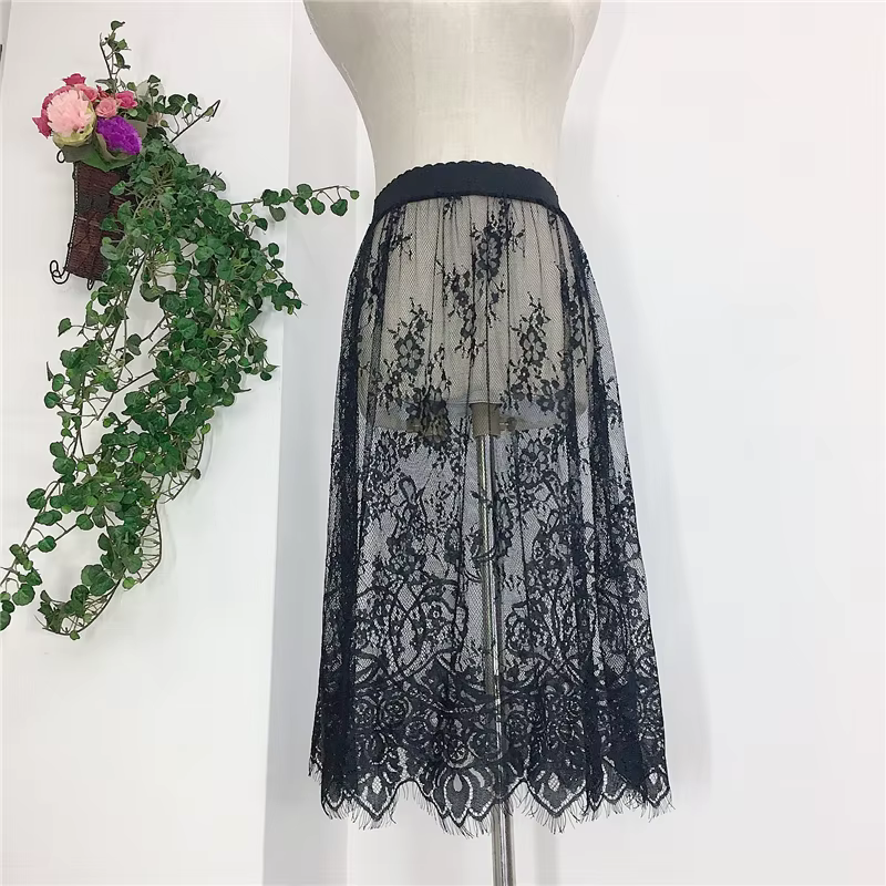 Mini jupe en dentelle transparente pour femmes, jupe en tulle, ligne a, maille transparente, noire e