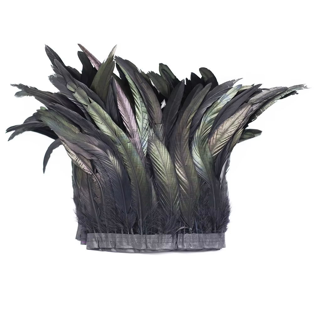 Ruban de Garniture en Plumes de Queue de Coq Colorées, Plumes de Faisan Noires, Couture, Décoration