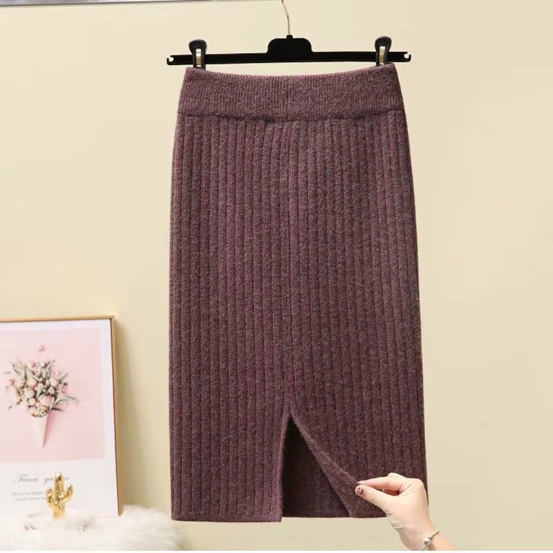 Jupe crayon moulante taille haute pour femme, élégante, couleur unie, tricotée, pour le bureau, plis