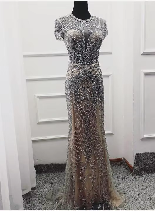 Bleu marine sans manches robes de soirée de luxe plein diamant sirène 2025 Serene Hill grande taille