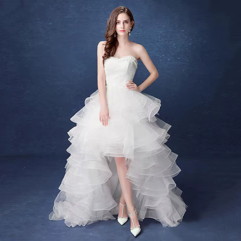 Robe de Mariée Courte et Longue avec Traîne, Dos aux, Sans Bretelles, Douce, Personnalisée, Nouvelle