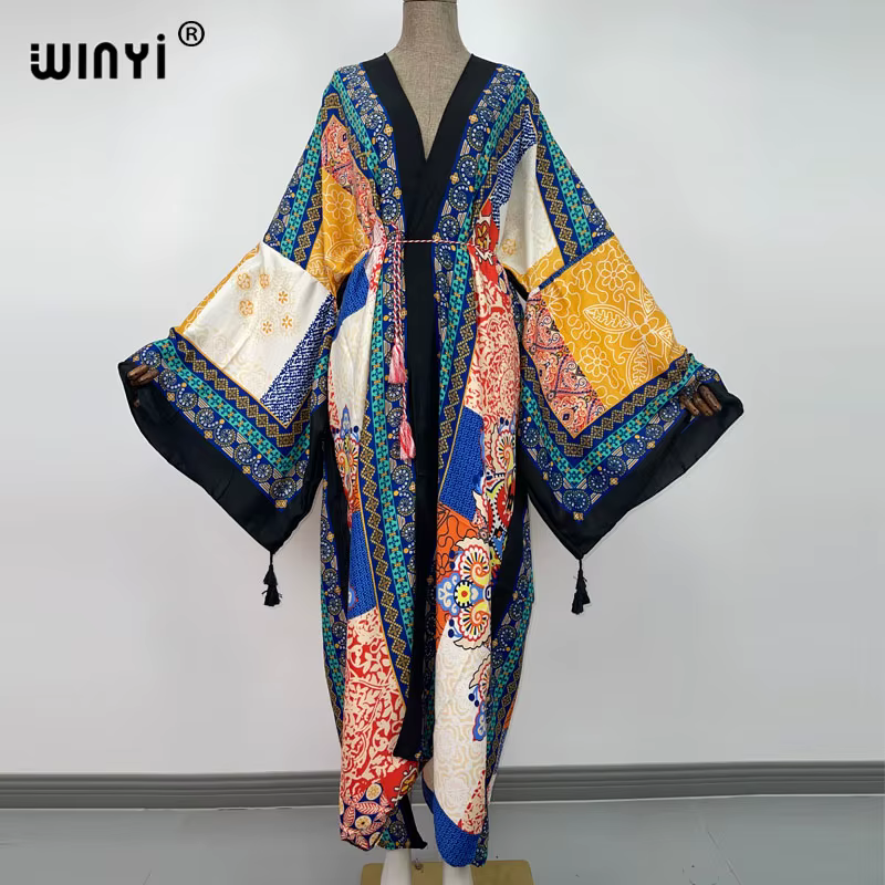 WINYI-Robe Longue de Plage Style Boho pour Femme, Tenue Élégante à Manches sulf, Imprimé Paisley, Ce