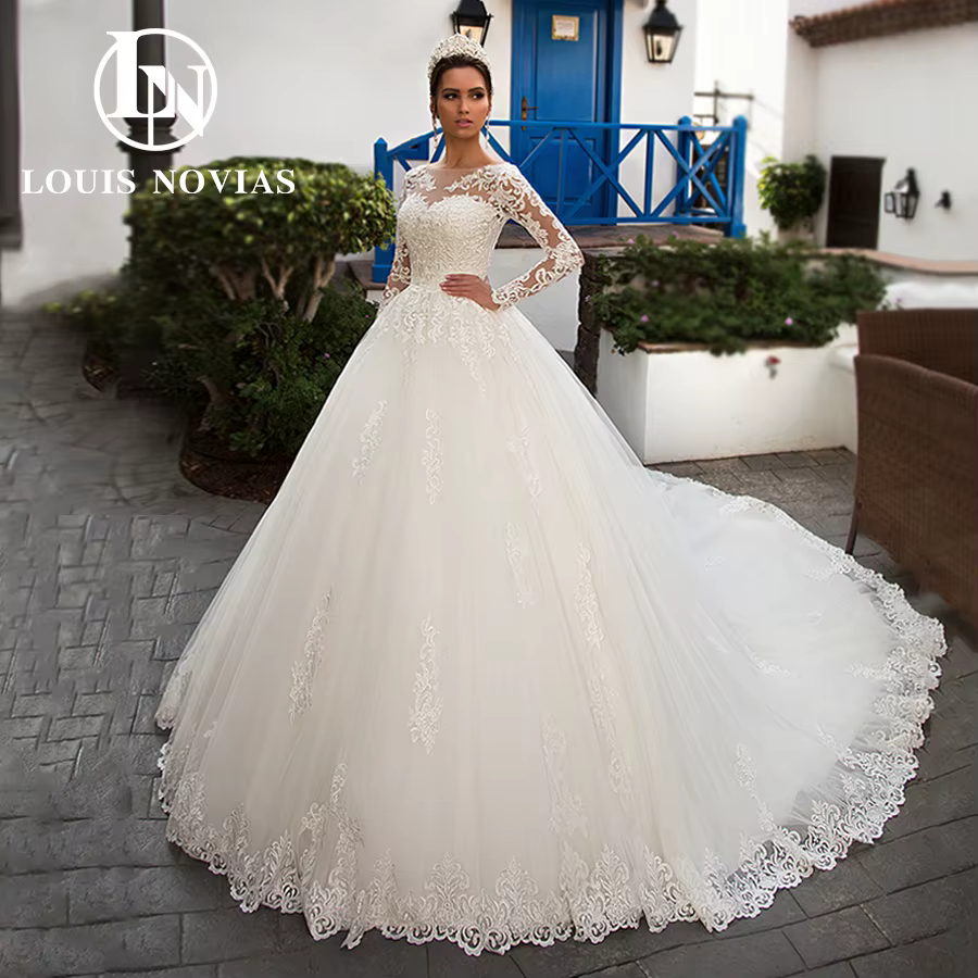 LOUIS NOVIAS robe De mariée pour femmes avec veste Sexy à manches longues Appliques longue queue bou