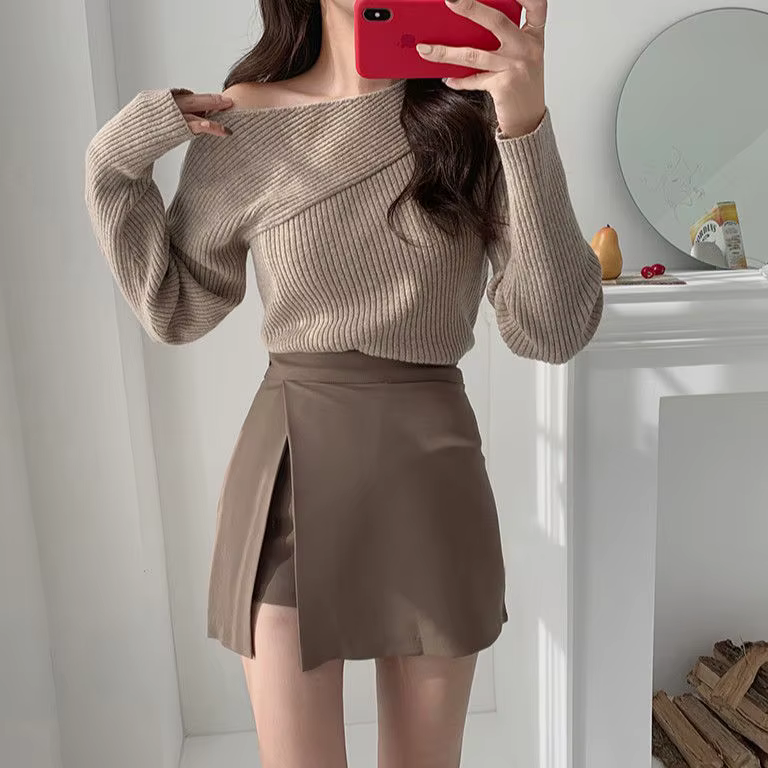 Mini jupes pour femmes, irrégulières, couleur unie, fente latérale, extensible, style coréen, chimch