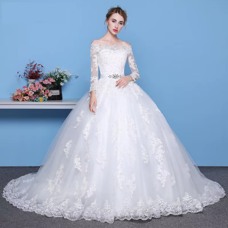 Robe De mariée en dentelle De princesse, manches longues, épaules dénudées, Vintage, luxe, 2022