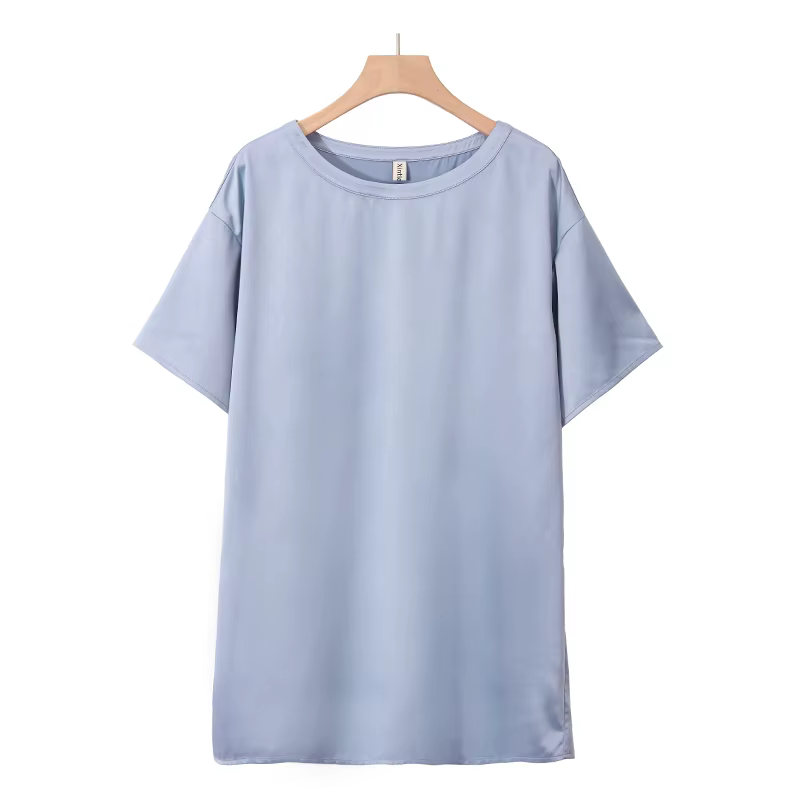 T-Shirts Longs en Satin Surdimensionnés pour Femme, Streetwear à Manches Courtes, Décontracté, à la