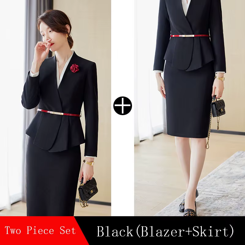 Ensemble blazer à manches longues et jupe mi-longue pour femmes, jupe trempée, vêtements de travail