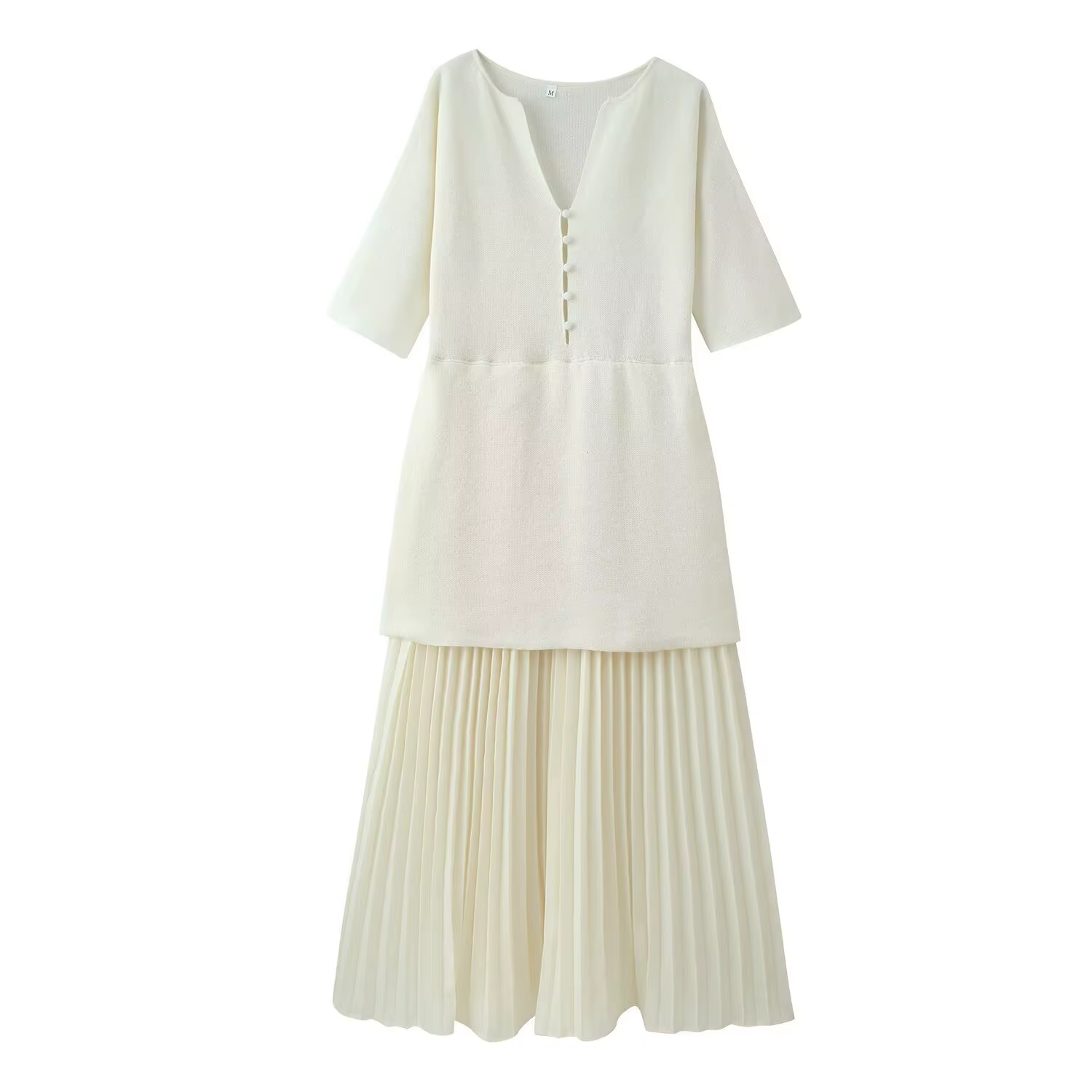 DEEABAE Robe plissée bicolore en maille patchwork à col en V et manches courtes pour femme, nouvelle