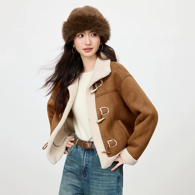 Veste Courte Hiver Femme SENTUBILA en Polaire Sherpa 2026 – Manteau Chaud avec Boucle d'Angle et Con