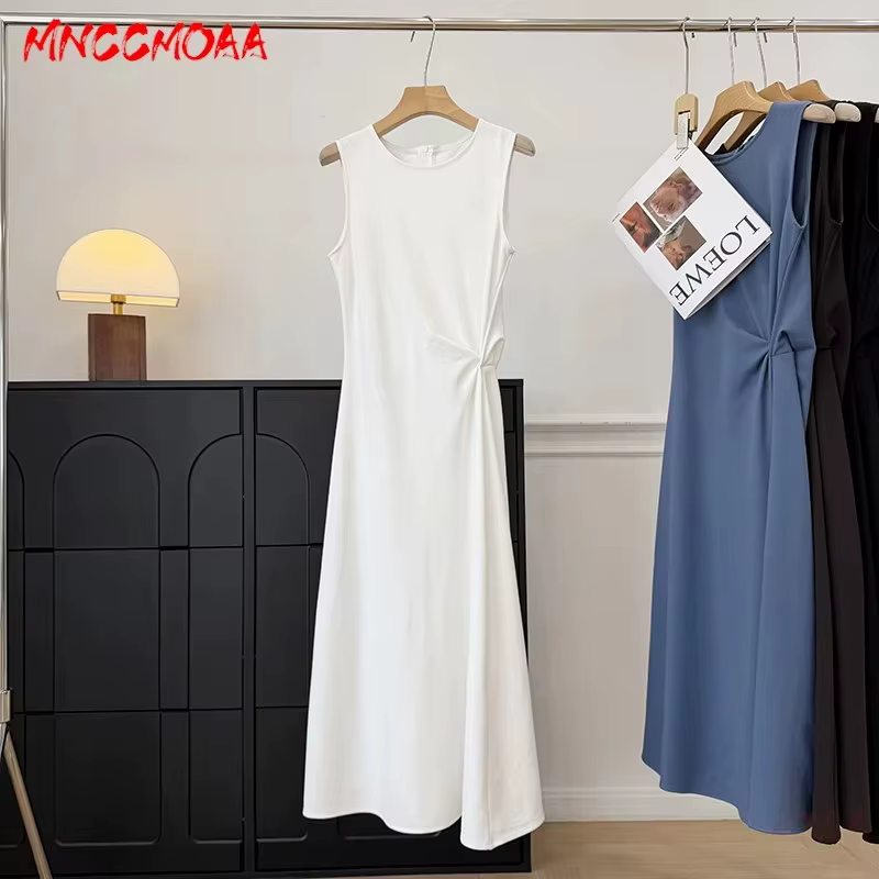 Robe Gilet Femme 2026 Nouvelle Collection Été Unie Col Rond Taille Haute Sans Manches Longue Coupe É