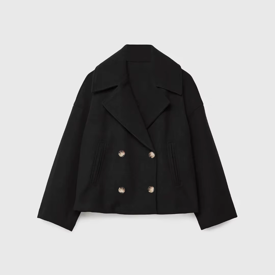 Femmes laine manteaux élégant manteau court Double boutonnage à manches longues vestes mélanges soli