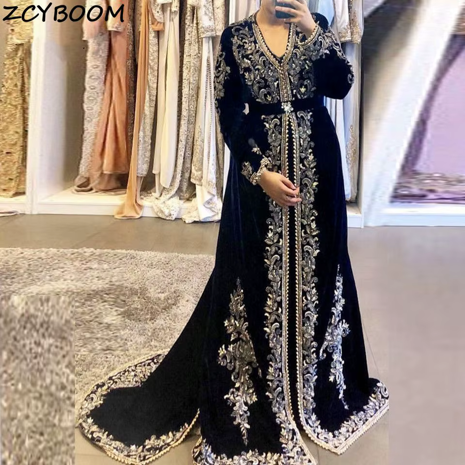 Robe De soirée musulmane noire pour femmes, tenue De soirée De mariage formelle, en velours brodé, a