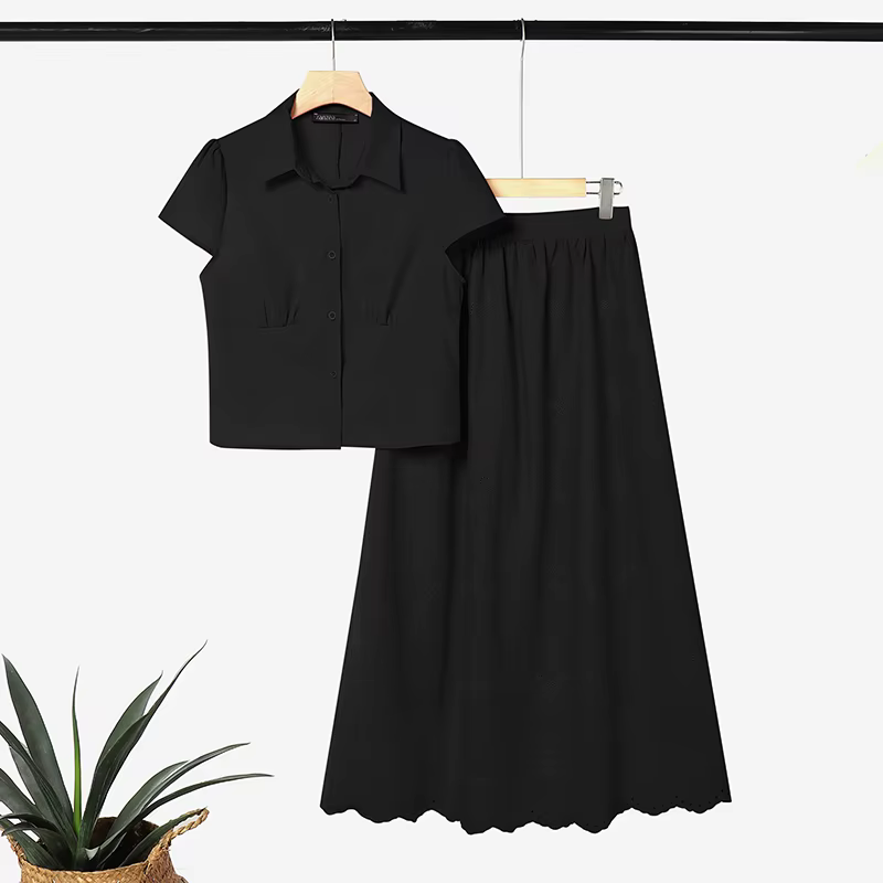 ZANZEA – ensemble jupe élégante et chic pour femmes, chemise courte à manches courtes et jupe longue
