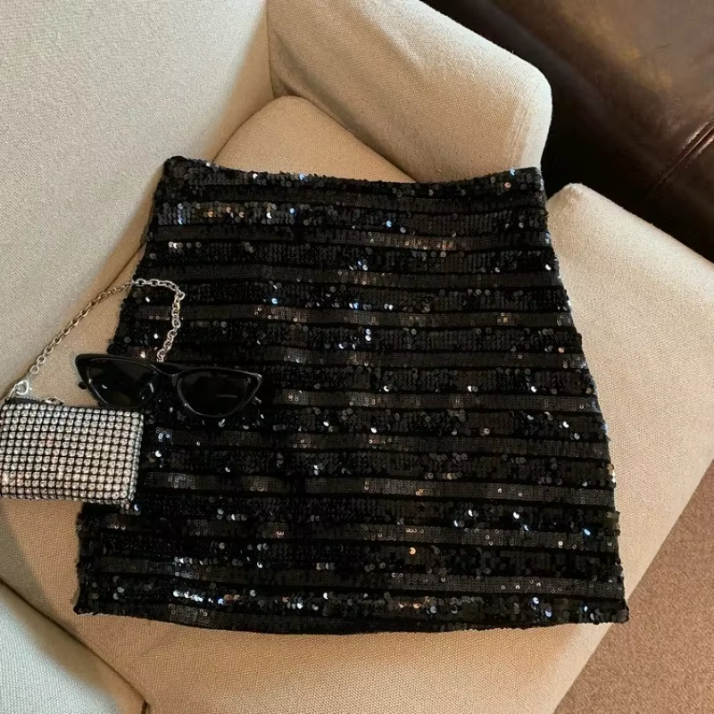 Mini jupe à paillettes argentées pour femmes, ligne a, Anti-lumière, petite taille, Sexy, pour fille