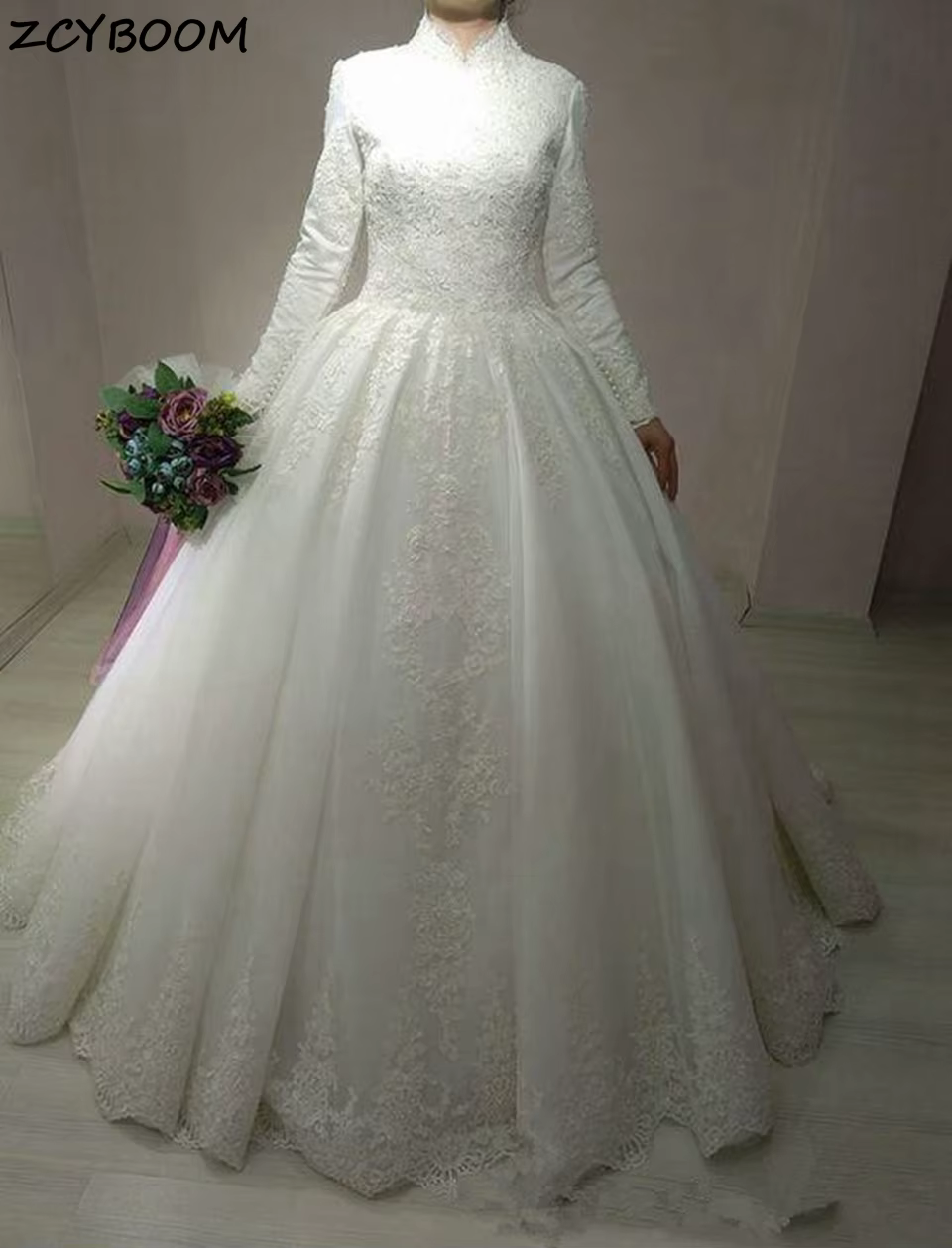 Robes de mariée longues de style A en dentelle pour femmes musulmanes arabes 2026, robes de mariée é