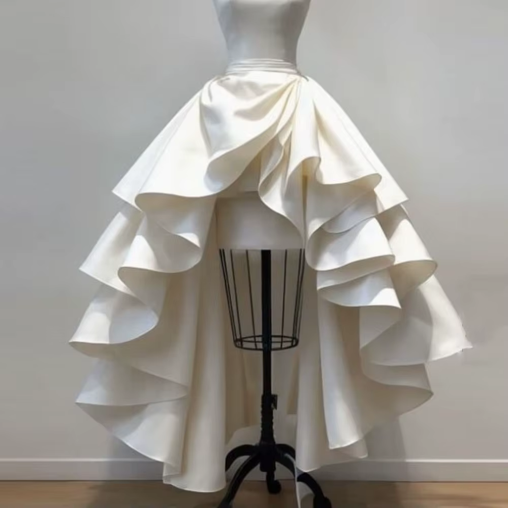 Jupe haute et basse en Satin blanc pour femmes, élégante, à volants, taille haute, ligne a, jupe de