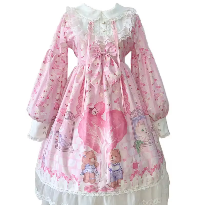 KOSAHIKI – robe douce Style Lolita pour femmes, tenue de princesse ours de dessin animé, Kawaii, jap