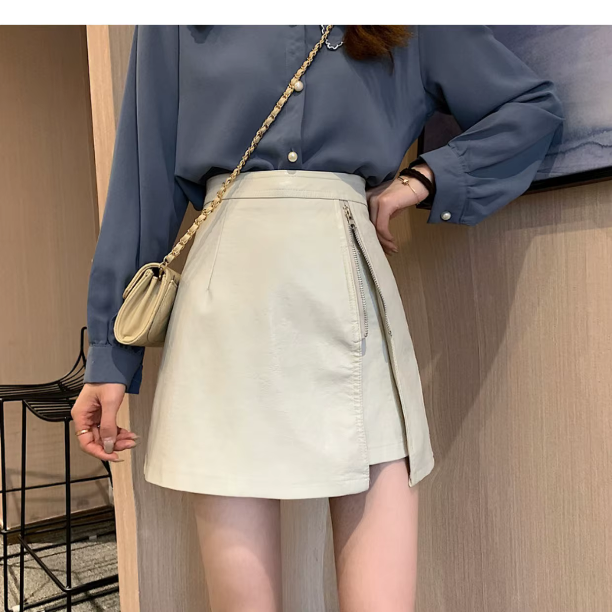 Jupe courte en cuir PU pour femme, nouvelle mode, avec fermeture éclair, taille haute, style culotte