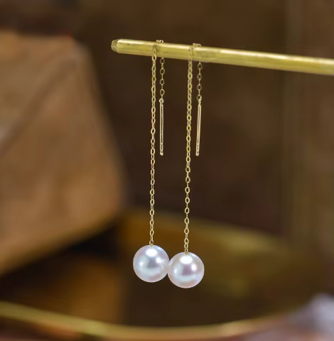 Boucles d'oreilles en or 18 carats, boucles d'oreilles en perles pour femmes, longues boucles d'orei