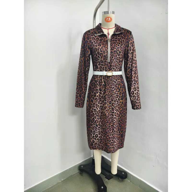 Robe personnalisée à manches longues, imprimé léopard, nouvelle collection automne 2025