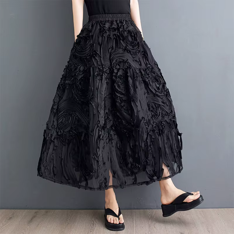 Jupe noire pour femmes, mode d'été, lourd, Design Chic, plissée, ligne a, facile à assortir, taille