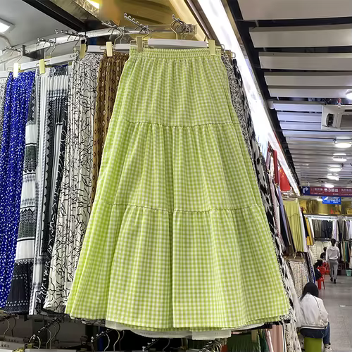 Jupe trapèze à carreaux pour femmes, longue, élastique, taille haute, mode décontractée, mi-mollet, 
