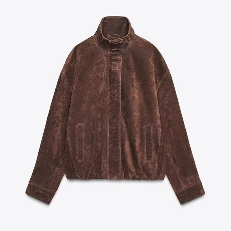 Veste Vintage à manches bouffantes pour femme, ample, manches longues, fermeture éclair, short, mant