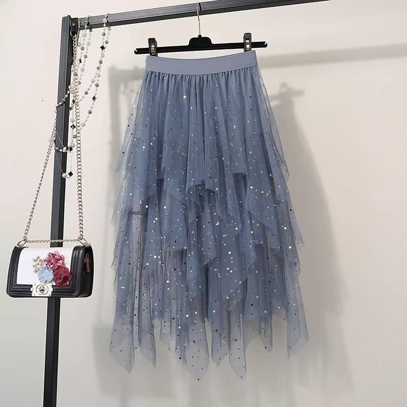 Jupe longue Chic en Tulle pour femmes, mode été 2021, taille haute, plissée, mi-longue, couleur asso