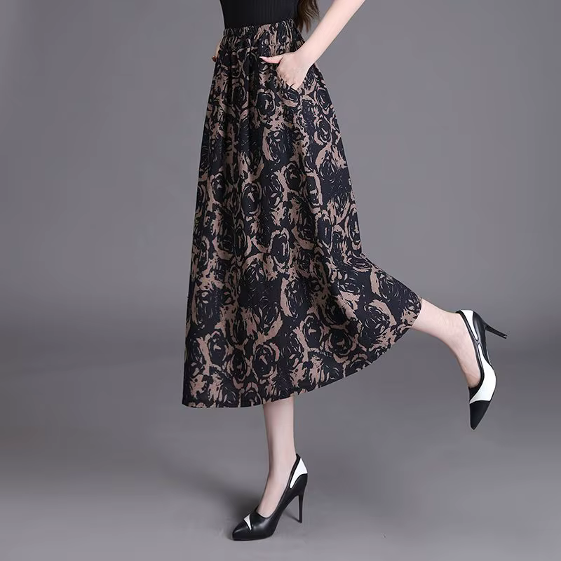 Jupe midi bohème pour femme, imprimée, taille haute élastique, coupe trapèze fluide, décontractée, p