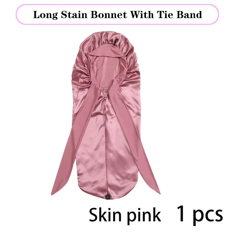 Bonnet de nuit Long en Satin pour femmes noires, couleur unie, Extra Large, avec cravate longue, Bon