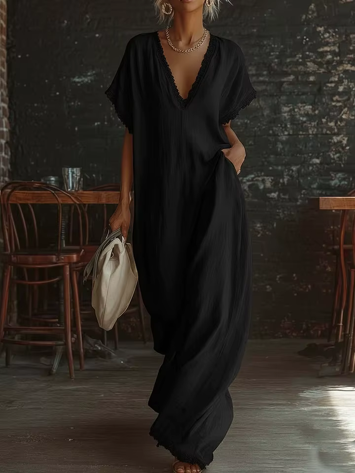 Robes longues élégantes en dentelle 2026 pour femmes, robes d'été amples à manches courtes, robes de